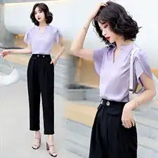 白色衬衫女荷叶短袖雪纺衫甜系2021夏季薄款新款蓝衬衣上衣