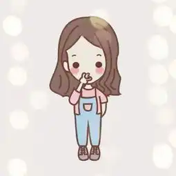 求一卡通情侣头像,女穿着粉色衣服蓝色背带裤黑色长头发剪刀手嘟嘴卖萌