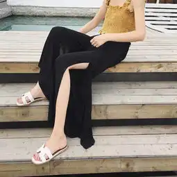 实拍ins超火宽松显瘦开叉九分裤子垂感休闲裤阔腿裤女夏季