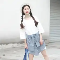 春夏日系小清新韩国学院棉白色假两件圆领短堆糖,美图壁纸兴趣社区