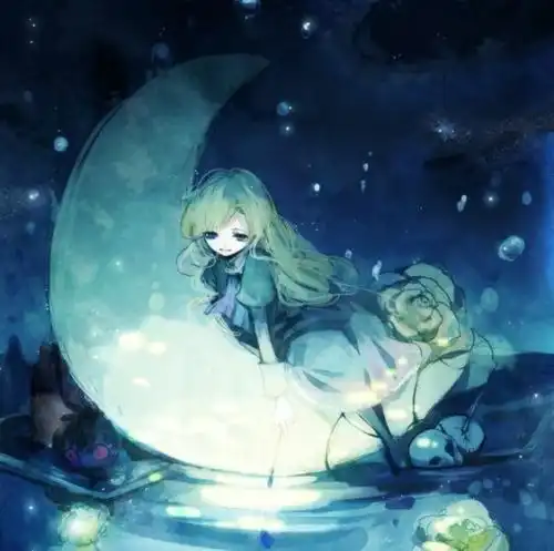 有没有一些旁边有月亮的动漫女生图片