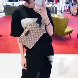 gucci古驰gg印花图案男女帆布腰包斜挎胸包相机包