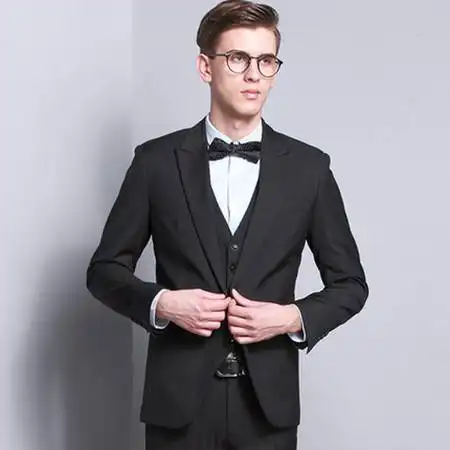 汤河之家新款休闲西装男装西服套装男韩版修身西服一扣尖领三件套b