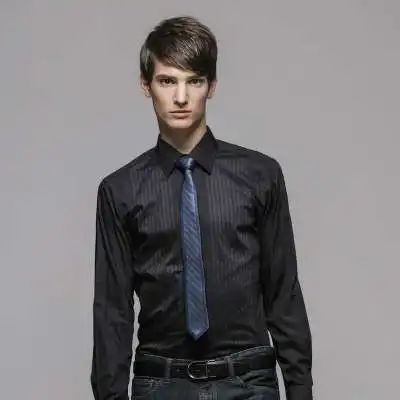 gxg男士黑色休闲长袖衬衫时尚修身04103070m