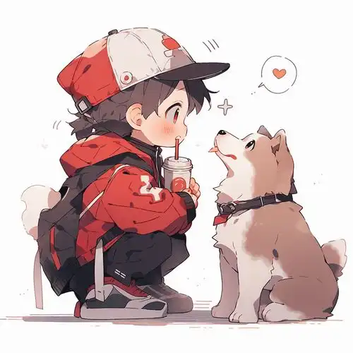 17028507322797663可爱卡通男孩与狗全身插画