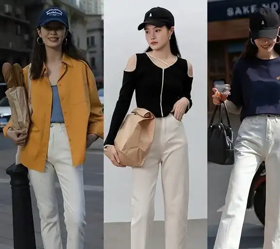 今年春夏流行小白裤,比黑裤子显轻盈,时髦清爽还显瘦