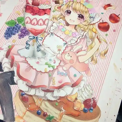 炒鸡可爱仙气的动漫人物女生马克笔插画线稿