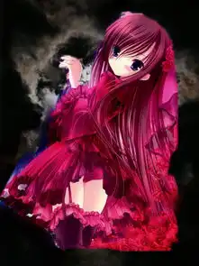 求一张红色头发黑色眼睛的动漫女生图片