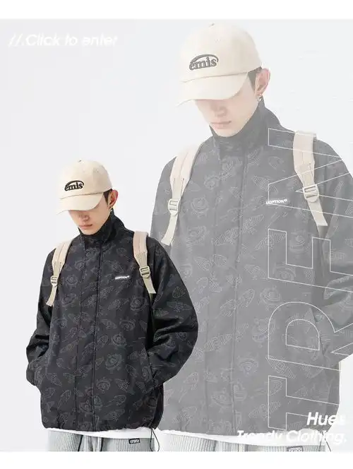 汤河之家韩路日系男装2021秋冬新款个性满印夹克男宽松潮流情侣休闲外套