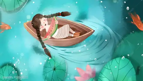 绿色系卡通手绘风立夏夏景荷塘小船配图插画图片千库网