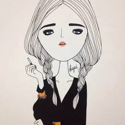 短发女生头像卡通对镜