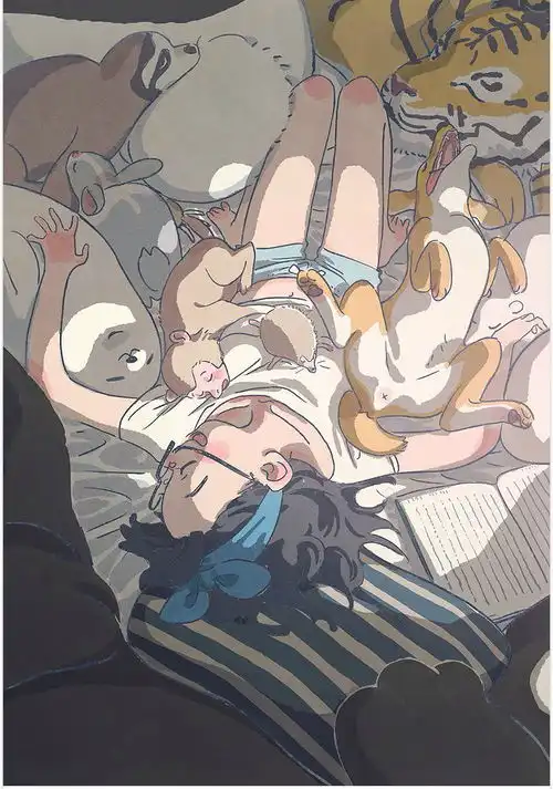 童话般清新治愈系的人物手绘插画,清新舒适的画风