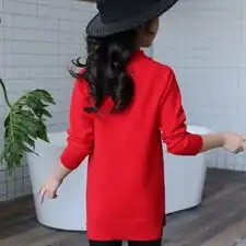 2018冬季女童加绒毛衣针织衫卡通图案贴布长袖中长款半高圆领套头