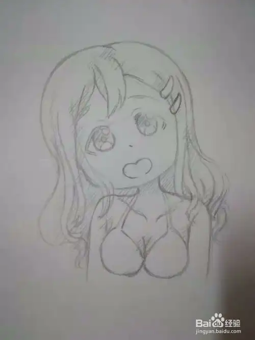比基尼泳装少女q版漫画人物头像线稿教程