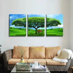 欧廊工艺现代客厅沙发挂画三联冰晶无框画风景吉祥发财树