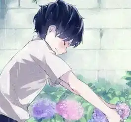 求一个女孩在地上抱着一束花然后有一个男孩伸手拿了一枝花的动漫头像