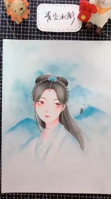 古风水彩人像打卡加油你也可以给自己画个头像啦