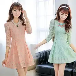 2014春装新款品牌女装韩版修身显瘦长袖气质碎花打底蕾丝连衣裙