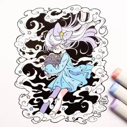 日本复古动漫头像插画