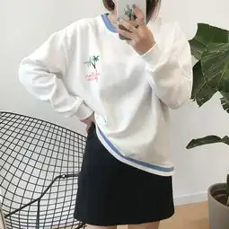 韩都部落2016冬季新款女装宽松拼接卡通刺绣印花抓绒加厚卫衣女