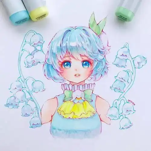 40张超级卡哇伊女生动漫q版马克笔上色造型色彩都好看