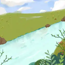 手绘卡通草地草坪蓝天湖水背景素材背景图片免费下载广告背景psd千库网图片编号4780777