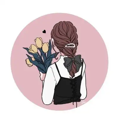 手绘头像女背影捧花图片