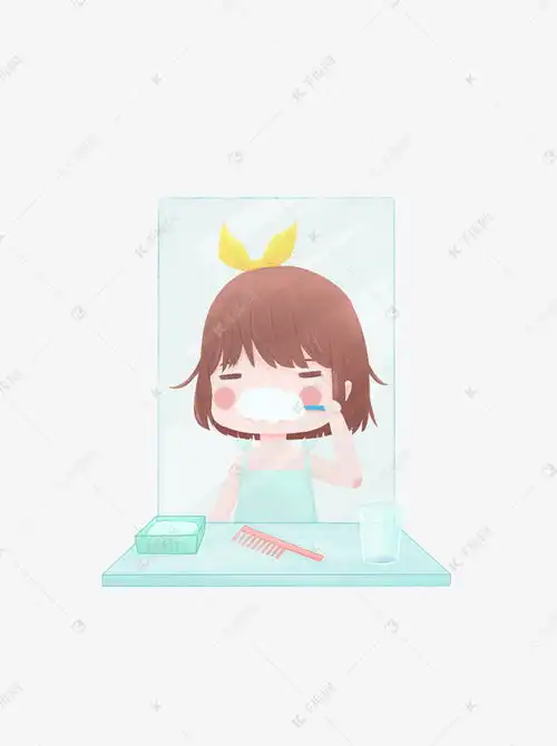 早安元素卡通可爱蓝色清新早起刷牙洗漱女孩素材图片免费下载千库网