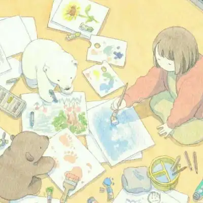 安奈治愈系插画女孩和北极熊卡通动漫头像我要个性网
