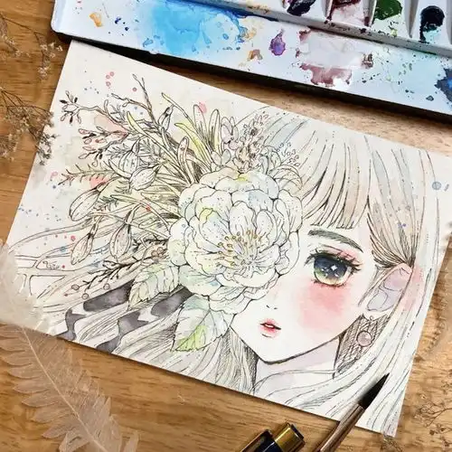 水彩插画丨日式淡雅小清新水彩动漫少女,仙气十足