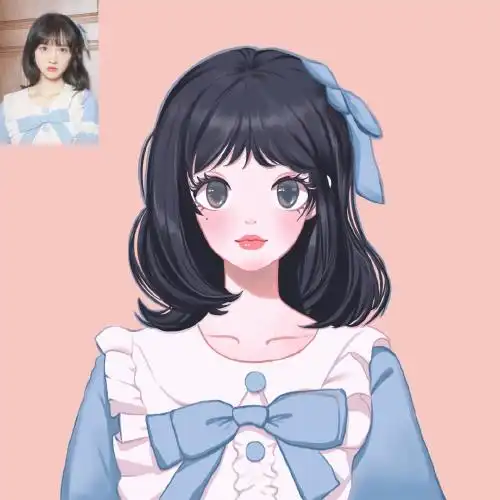 头像插画蓝色系少女一枚