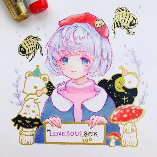 40张超级卡哇伊女生动漫q版马克笔上色造型色彩都好看