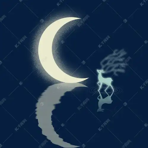 手绘治愈系河水里的月亮与鹿素材图片免费下载千库网