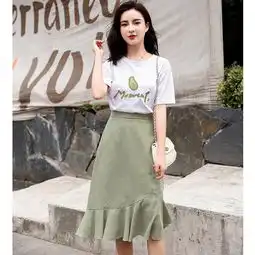 韩版两件套中长款浅灰色卡通t恤