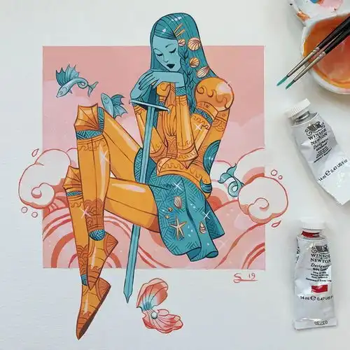 插画唯美女孩如繁星