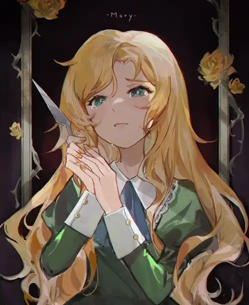 风格浓郁的二次元美少女同人插画,人物就像水晶拼合似的美