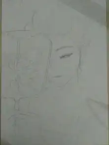 求一张古风手绘图片整体很复古一个唐朝女子,头饰是几朵红花,手中还拿着一把宫扇遮住了半边脸