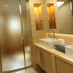 黄色米色91120平米三居室温馨简约风格米黄系卫生间浴缸效果图