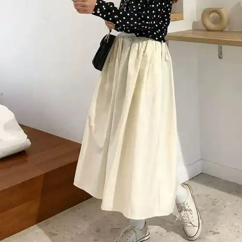 2020春夏新款a字裙女学生韩版中长款百搭ins超火松紧高腰半身裙女