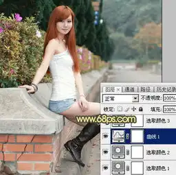 使用ps调出青黄色霞光街拍美女照片