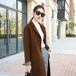 q女装翻领修身时尚双面羊绒大衣女式毛呢外套长款纯色羊毛大衣图片大全邮乐官方网站