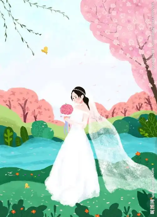 插画卡通结婚婚纱可爱唯美情人节图片