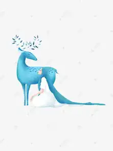 蓝色梅花大鹿和蓝发女孩卡通元素素材图片免费下载千库网