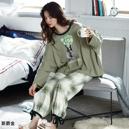 100纯棉睡衣女学生长袖春秋二件套装卡通甜美可爱日系家居服夏冬