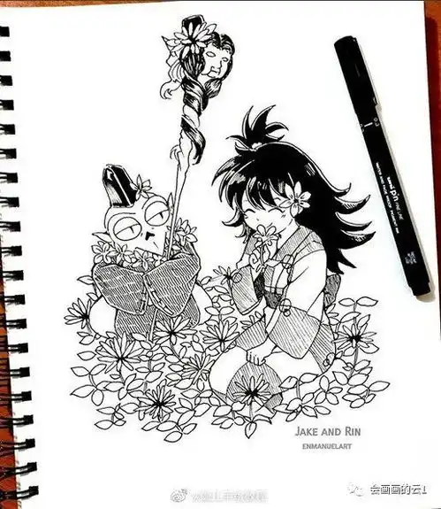 画师的黑白动漫线描手绘