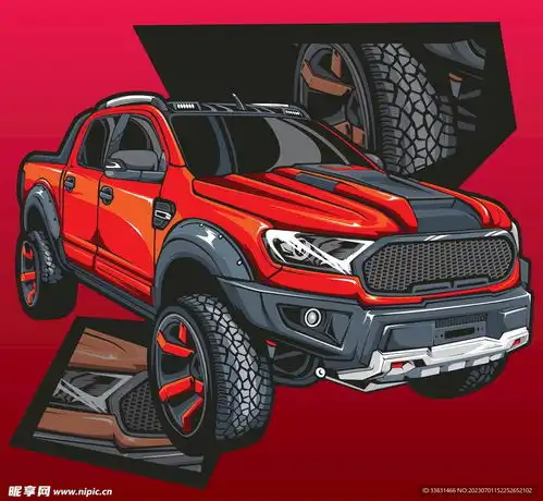 复古改装汽车赛车皮卡车潮流插画设计图