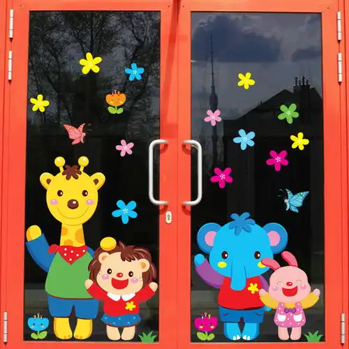 卡通儿童房装饰品自粘墙贴纸可爱动物卧室床头幼儿园墙壁布置贴画