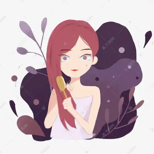 美容紫色日系手绘护肤梳头的长发女孩免扣素材图片免费下载千库网