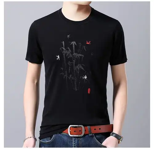 曼茨帛2019针织工艺系列休闲青年纯棉短袖圆领印花t恤衫mcb福卡商城