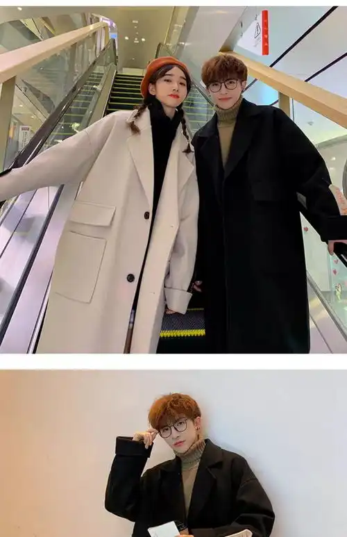 毛呢大衣冬季情侣装中长款男士韩版新款港风潮流外套学生百搭风衣